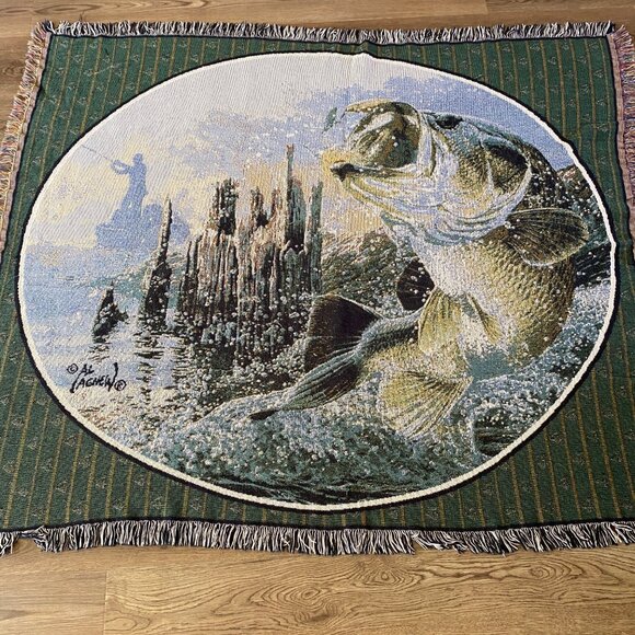 Al Agnew “Trouble” Fly Fishing Blanket 62x52 Cabin Decor Bass‎ Trout - Picture 4 of 6